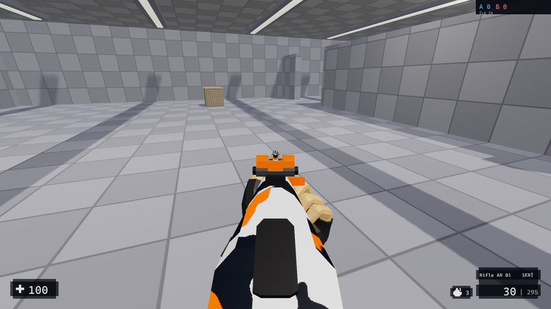The player aims along the top of the rifle. The front post sits in the middle of the ring at the back.